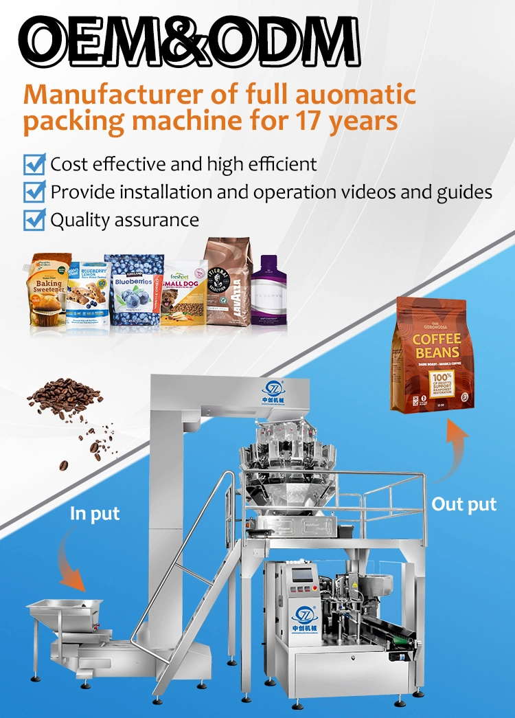 Customic Automatic Sunflower Seeds Coconut Bread Rice Grain Wrapping Plastic Bag Filling Food Granule Sealing Packaging/Packing Machine