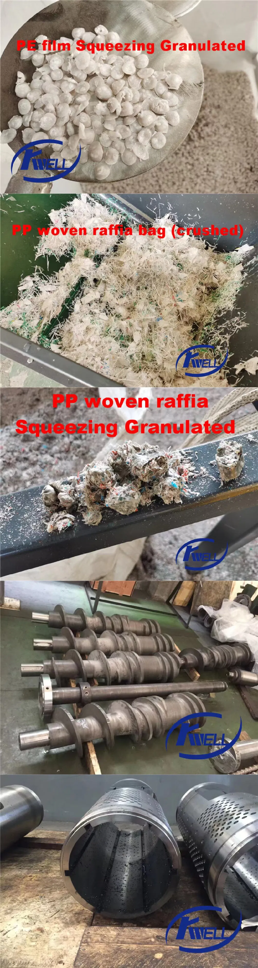 Soft Plastic PE PP Film Nonwoven Raffia Recycling Film Squeezing Pelletizing Dryer Machine with 38CrMoAl Screw and Barrel